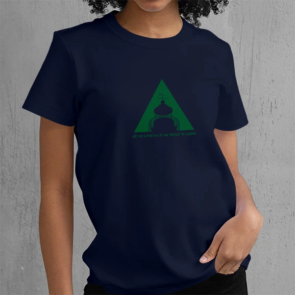 T-shirt femme flocké vert bouteille avec le phare stylisé du port de Binic