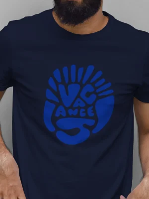 T-shirt homme flocké vacances en bleu dur