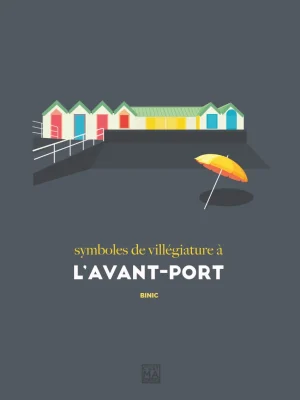 Affiche minimaliste et vintage bretagne binic avant port cabines