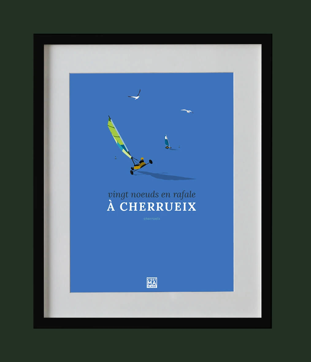 Affiche minimaliste et vintage bretagne cherrueix cadre blanc