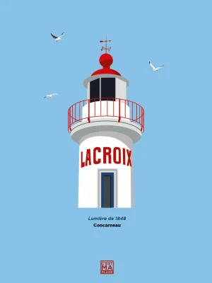 Affiche minimaliste et vintage bretagne concarneau phare la croix 