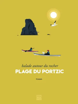 Affiche minimaliste et vintage bretagne crozon plage portzic