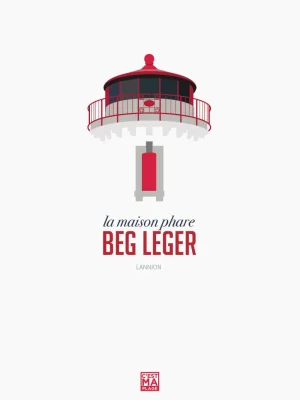 Affiche minimaliste et vintage bretagne lannion phare beg leger
