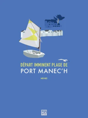Affiche minimaliste et vintage bretagne nevez port manech