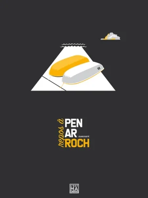 Affiche minimaliste et vintage bretagne ouessant pen ar roch