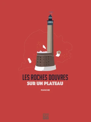 Affiche minimaliste et vintage bretagne phare roche douvres manche