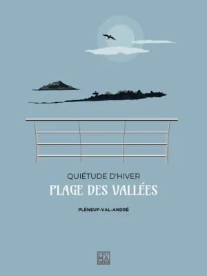 Affiche minimaliste et vintage bretagne pleneuf val andre plage des vallees