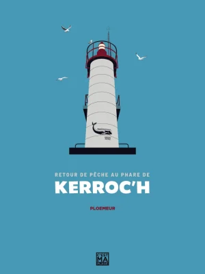 Affiche minimaliste et vintage bretagne ploemeur phare de kerroch