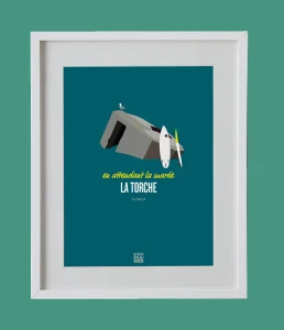 Affiche minimaliste et vintage de la plage de la torche à Plomeur en Bretagne.