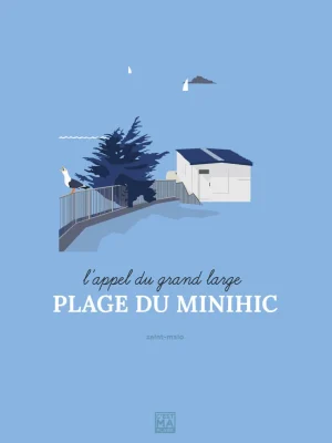 Affiche minimaliste et vintage bretagne saint malo plage minihic