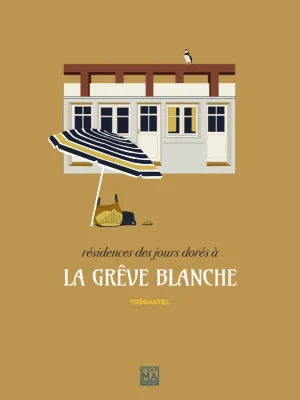 Affiche minimaliste et vintage bretagne tregastel greve blanche
