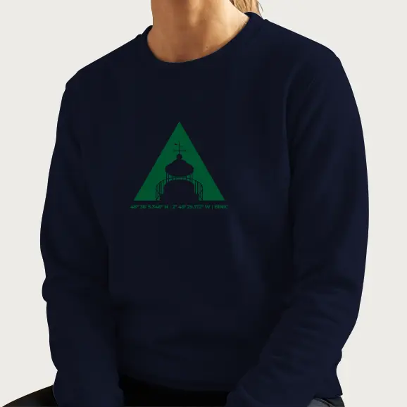 Sweat flocké vert bouteille avec le phare stylisé du port de Binic