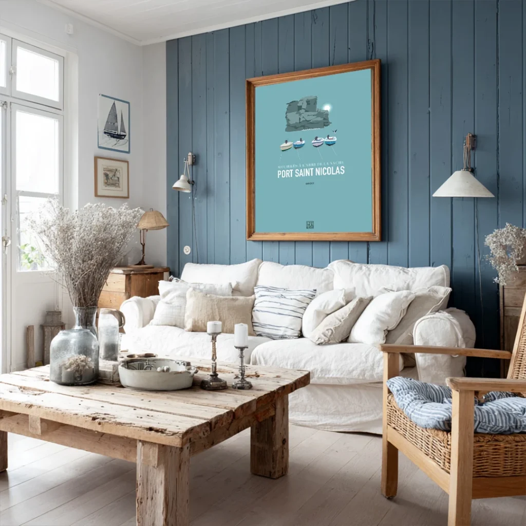Affiche de Port St-Nicolas à Groix dans une décoration de style breton