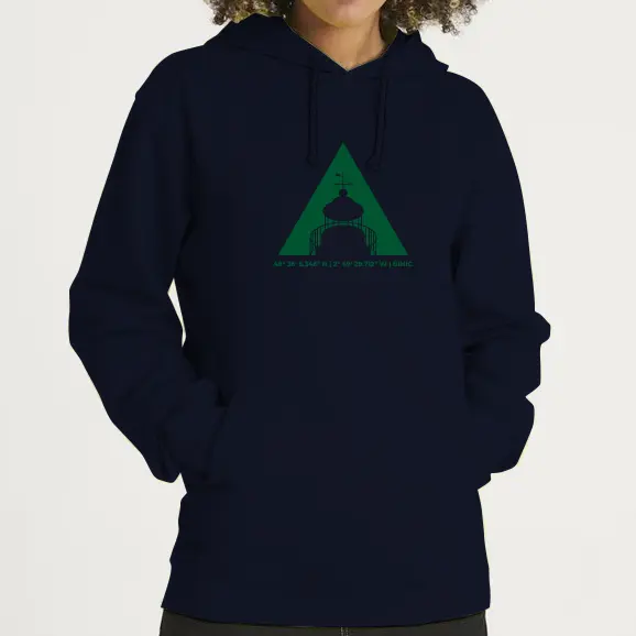 Hoodie flocké vert bouteille avec le phare stylisé du port de Binic