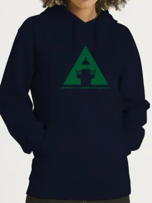 Hoodie flocké vert bouteille avec le phare stylisé du port de St-Quay
