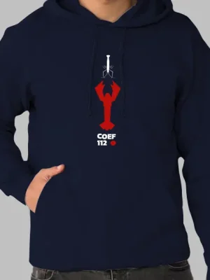 Hoodie avec visuel flocage COEF 112 rouge et blanc du homard, de la langouste et de la coquille St-Jacques