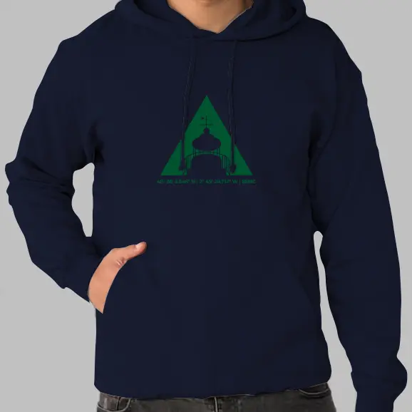 Hoodie flocké vert bouteille avec le phare stylisé du port de Binic